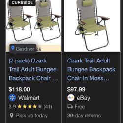 Ozark Trail Adult bungee Backpack Chair 