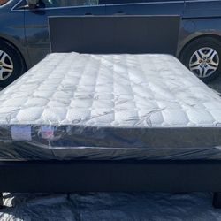 Black Fabric New Queen Nice Bed With Orthopedic Supreme Mattress Included 