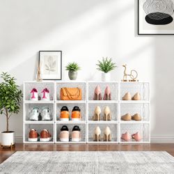 12 Pack Stackable Hard Plastic Clear Shoes Storage Box Organizer New Condition