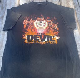 Vintage 1998 Taz Tazmanian Devil Made Me Do It Warner Bros Black T-shirt Sz Xl