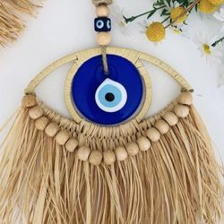 Boho Evil Eye Wall Decor | Handmade Natural Jute Nazar Hanging