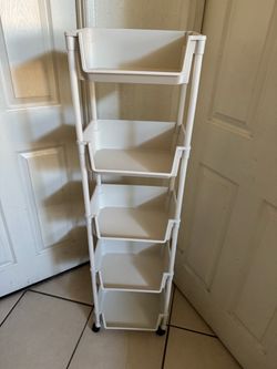 White 5-Tier Rolling Storage Cart-Carrito blanco con llantas