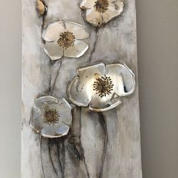 Metallic 3D silver and gold flower painting