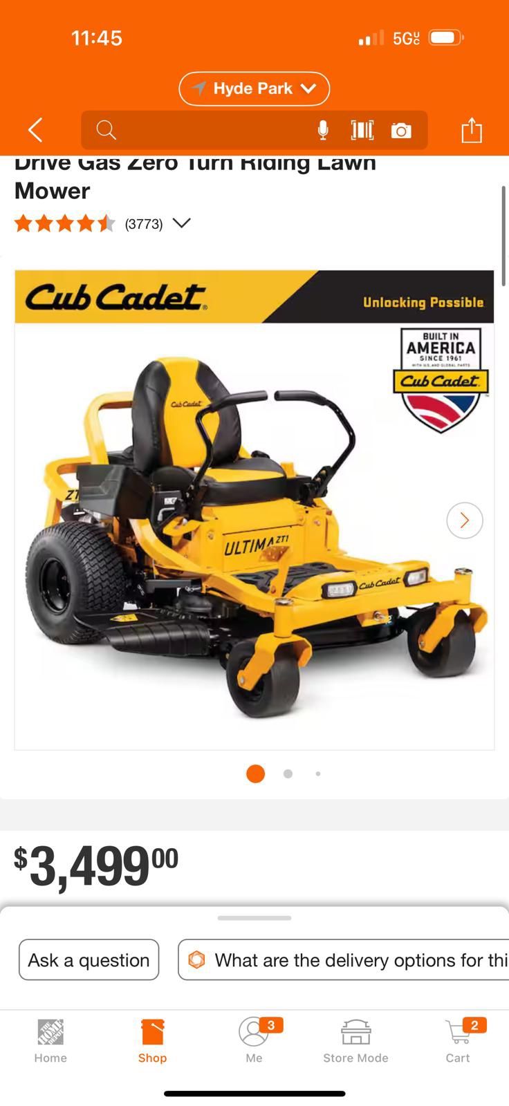 Cub cadet Ultima 42 in. 22 HP V-Twin Kohler 7000 Engine Dual Hydrostatic Drive Gas Zero Turn Riding Lawn Mower