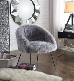Ana Lux Gray Shag Faux Fur Accent Chair