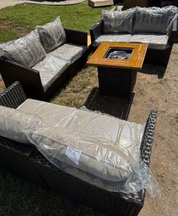 Brand New Patio Outdoor Furniture Fully Assembled In The Box And Deep Seating Cushions Fire Pit Propane High Quality Outdoor Furniture 🆕