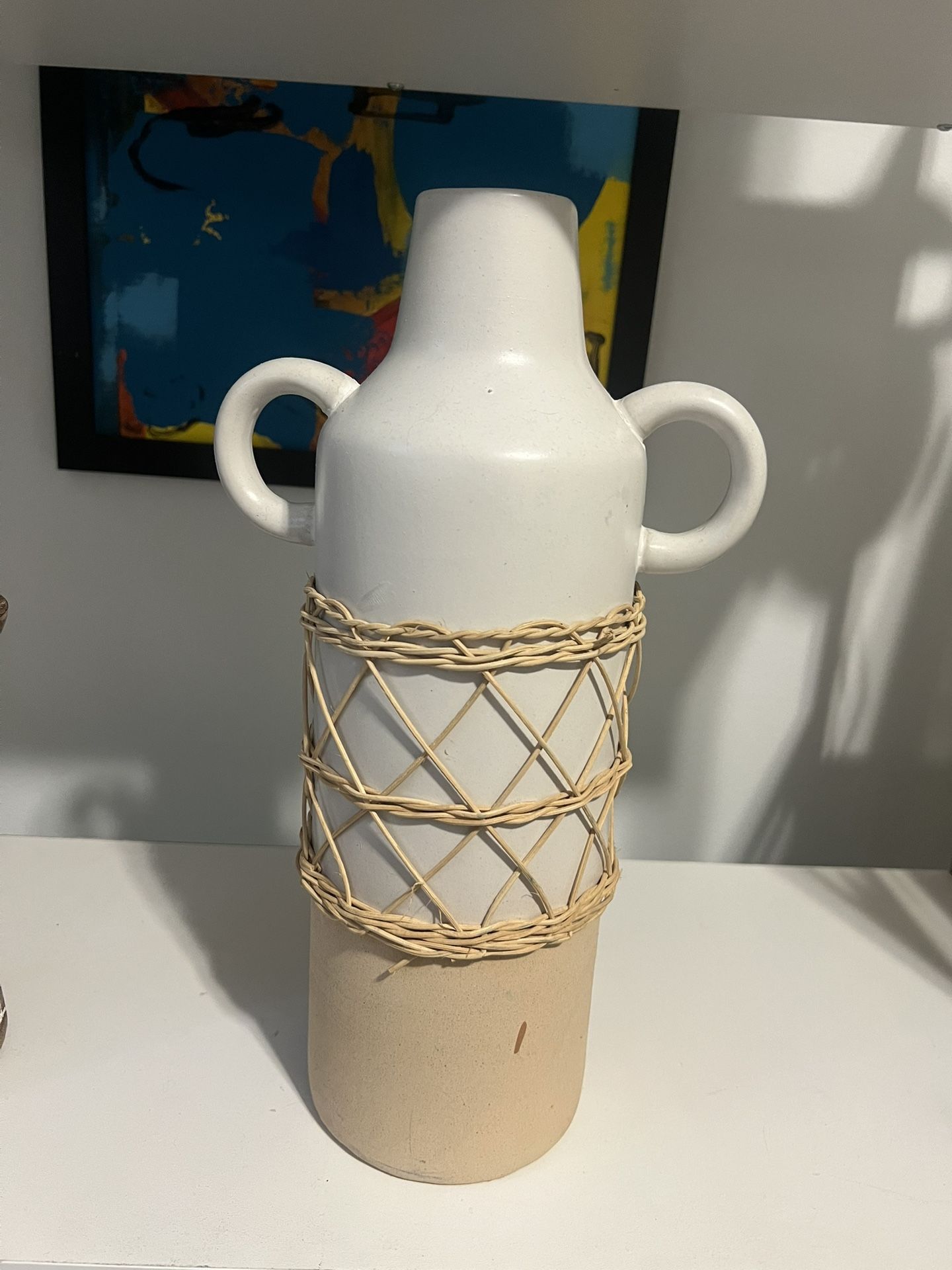 Bohemian Vase 15inch Or 30cm Rattan Wrap White