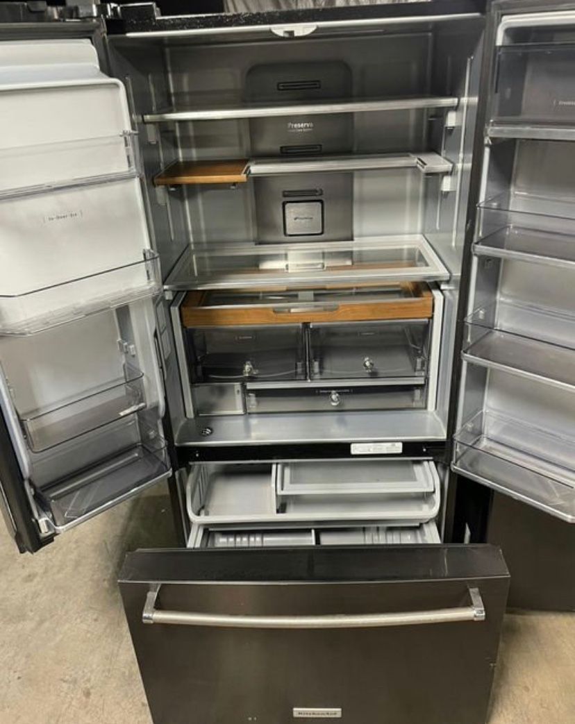 Black Stainless Counterdepth KitchenAid Woodgrain Fridge