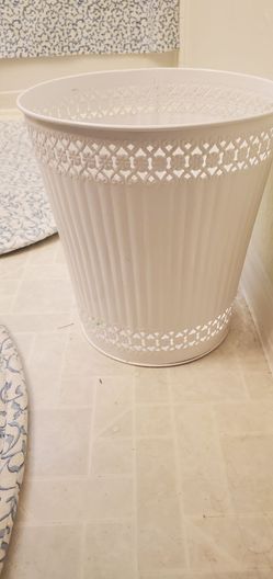 Cute white, pierced metal waste paper basket