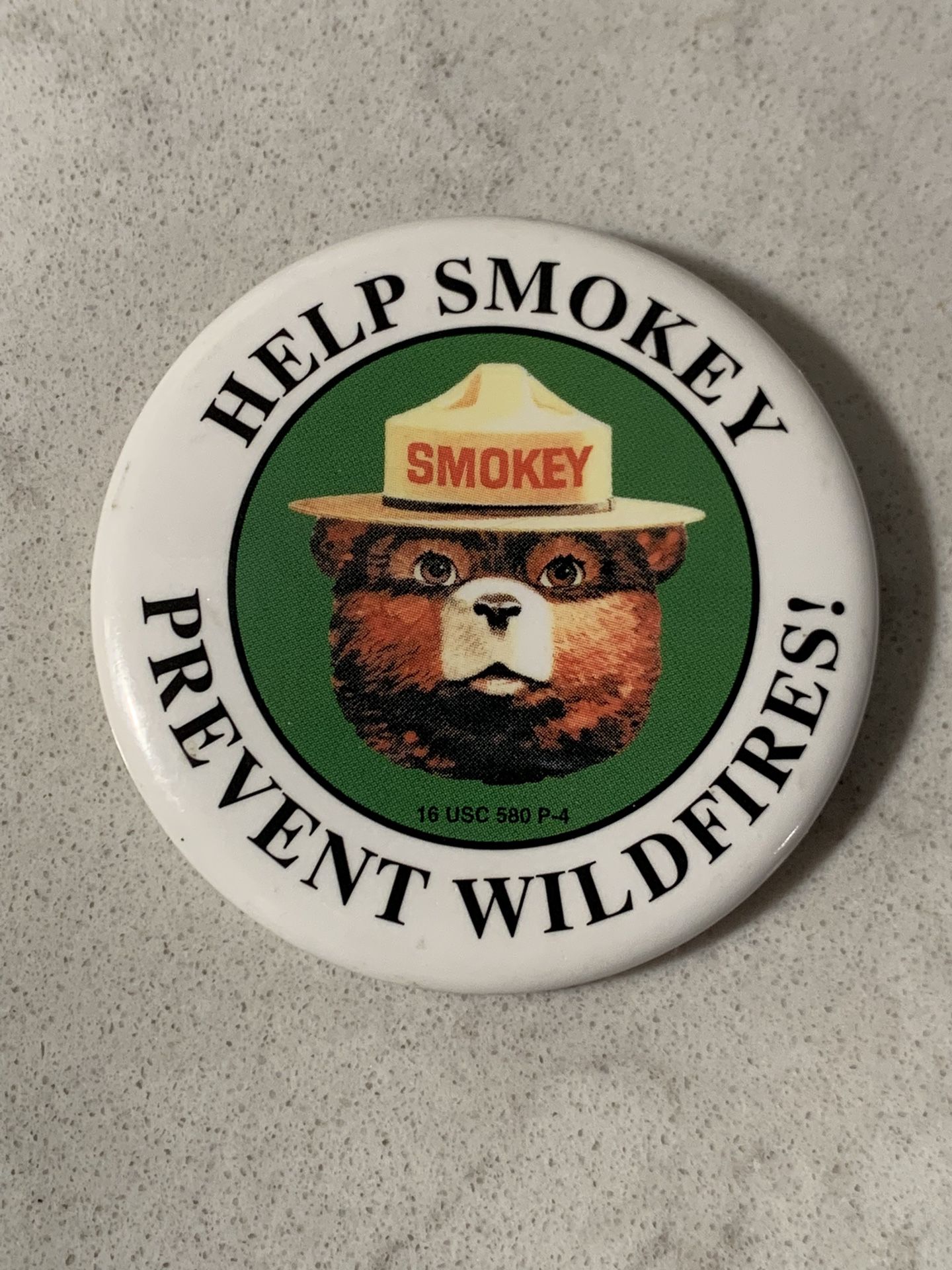 Vintage Help Smokey Prevent Wildfires Pinback Button