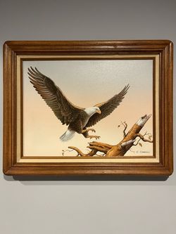 Vintage C. Carson Bald Eagle Oil Painting Framed
