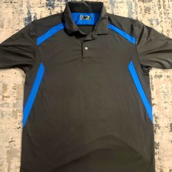 PGA Tour Motion Flux 360 men's short-sleeve golf polo shirt in grey with blue. Men's size Large