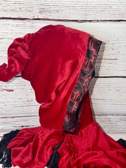 Halloween Red Velvet Hooded Side Cape with Black Trim