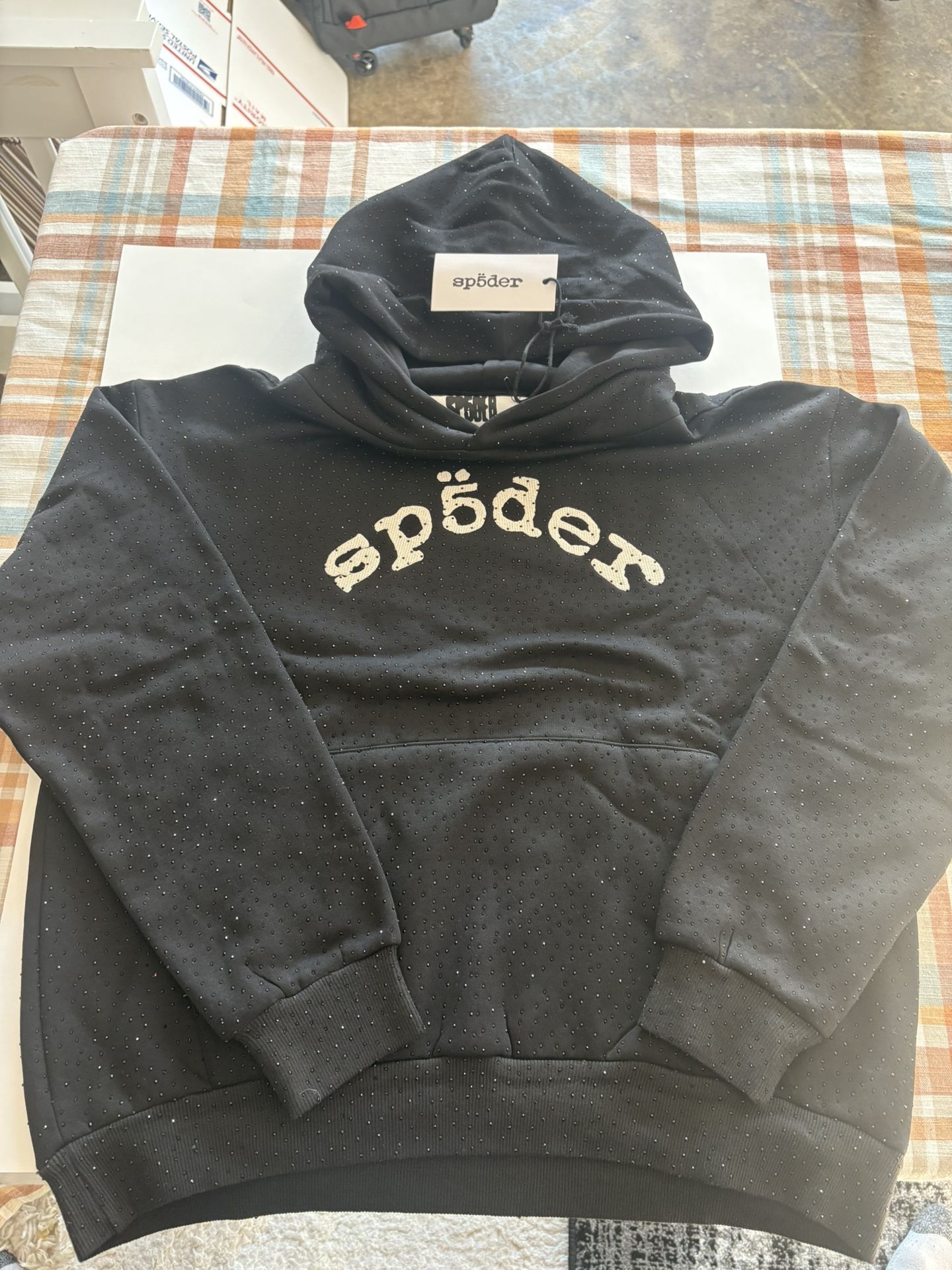 Sp5der Hoodie Rhinestone Black