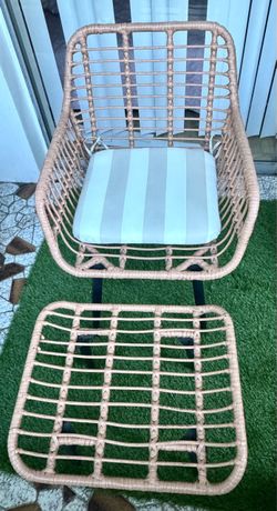 One Rattan Chair with Ottoman and Cushion
