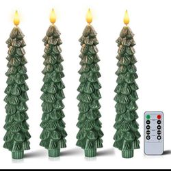Christmas Tree Shaped Flameless Taper Candle, 3/4 Counts Battery Operated LED Candle with Remote Control, Decorative Candle for Home Party Wedding