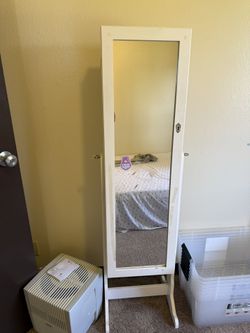 Jewelry Box Armoire with Mirror, Standing Cabinet, Makeup