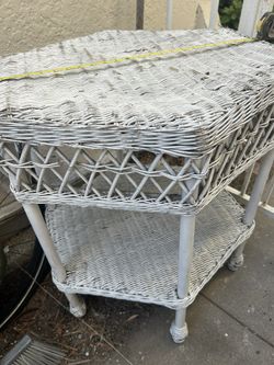 Shabby Chic White Wicker Table