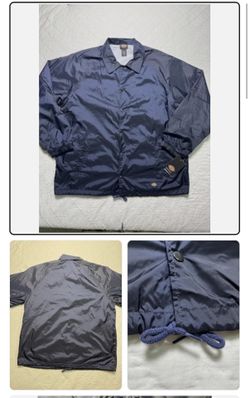 Dickies Mens Snap Front Windbreaker Coach Jacket Navy Nylon Water Resistant NWT