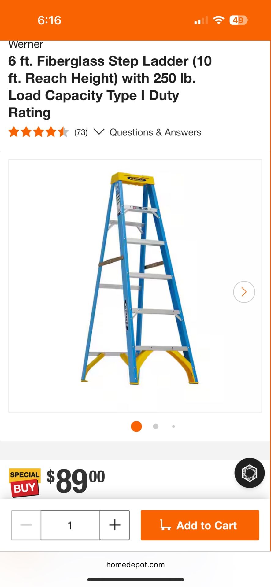 Werner 6 Ft Fiberglass Ladder