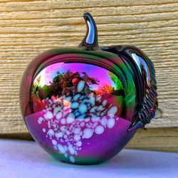 Vintage Iridescent purple Spatter glass Apple paperweight