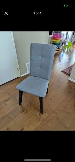 Set of 6 Gray Upholstered Dining Chairs – Tufted Back, Parsons Style