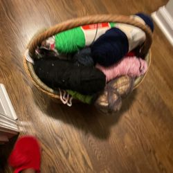 A Basket Full Of  Yarn, Different Colors And , Styles , In A Beautiful Basket ( NO SHIPPING)