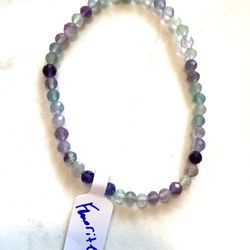 Rainbow Fluorite Bead Bracelet on Clear Stretch Cord - New