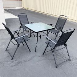 New $100 Patio 5pcs Dining Set with 32x32” Table and 4pc Folding Chairs, Outdoor Furniture 