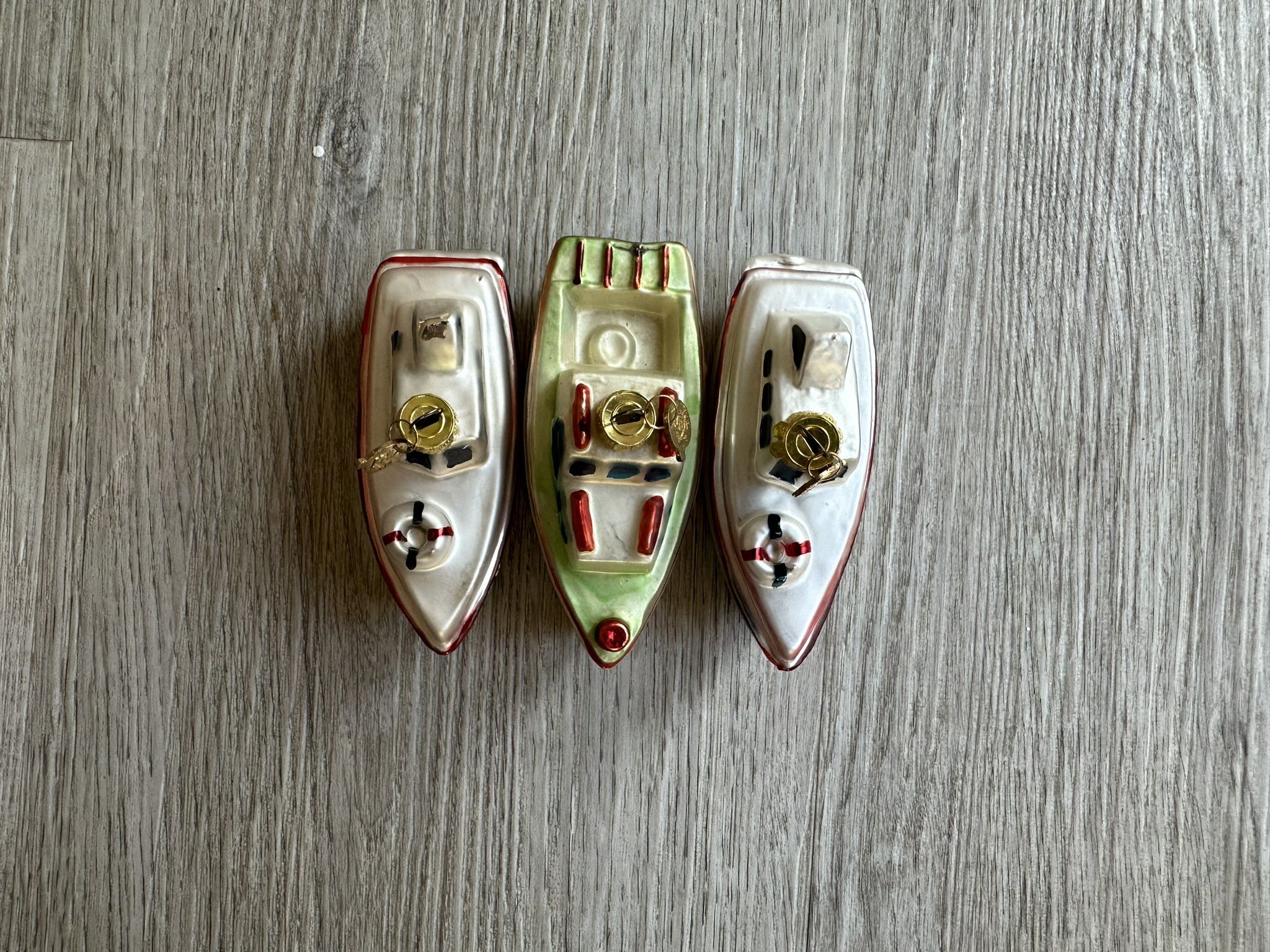 Vintage Kurt Adler KSA Mercury Glass Boat Ornaments Set of 3