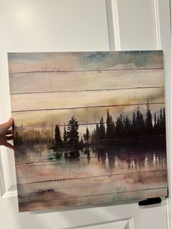 Large Lake Landscape Canvas Wall Art – Excellent Condition