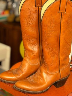 Vintage Justin Smooth Tan Leather Western Cowboy Boots Size 6B