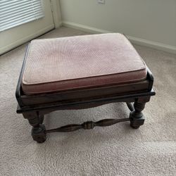 Antique Ottoman Hassock, solid wood with corduroy covered cushion, 25”W x 21”D x 16”H, good condition .