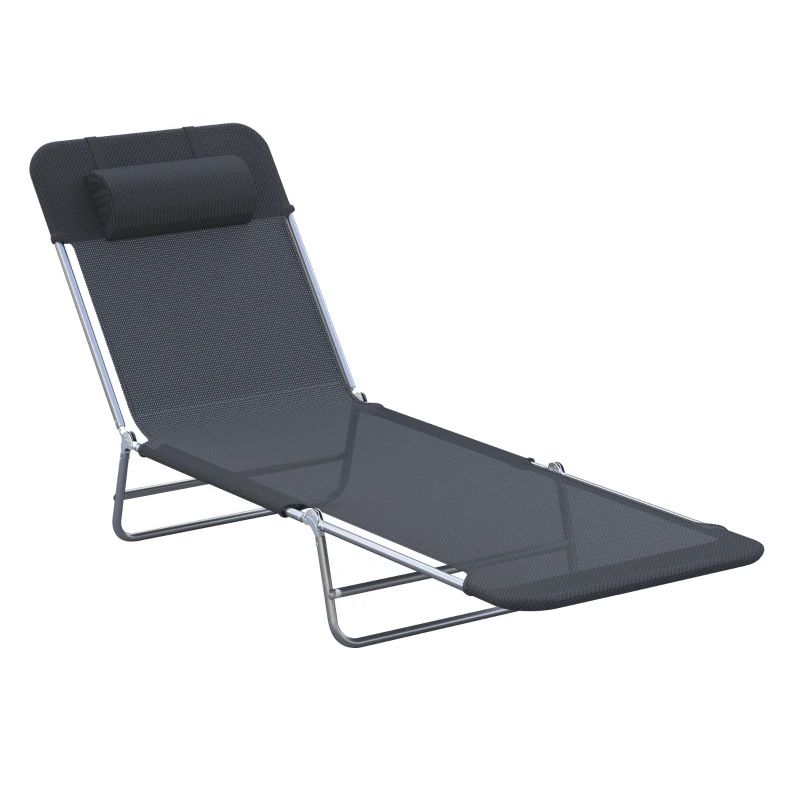 Folding Chaise Lounge Pool Chairs, Outdoor Sun Tanning Chairs with Pillow, Reclining Back, Steel Frame & Breathable Mesh for Beach, Yard, Patio, Black
