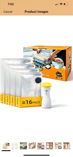 16 Pack Vacuum Bags for Travel with pump Vacuum Storage bags for clothing Rechargeable Inflation & Deflation Dual Use Reusable Space Saver Bags cordle