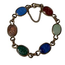 Vintage Scarab Bracelet With Safety Chain