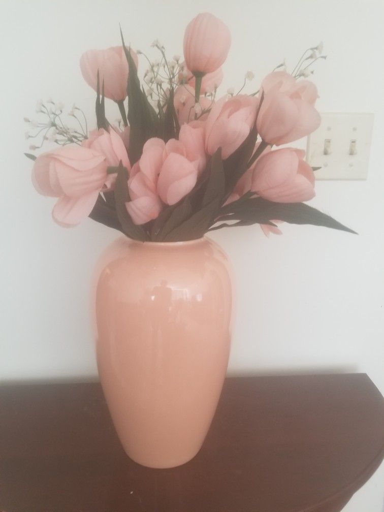 Pink Vase with Artificial Flowers