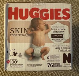 New Huggies Skin Essentials Baby Diapers, Size N (Up to 10 lbs), 76 Count