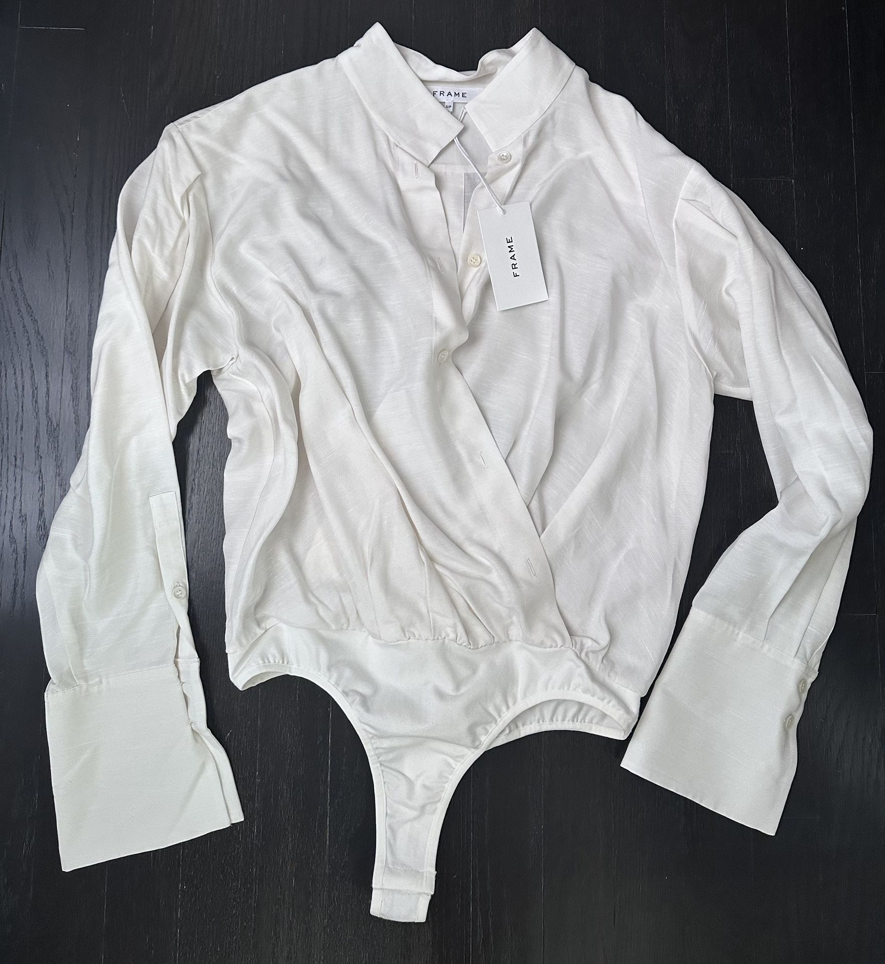 FRAME Cream White Wrap Shirt Long Sleeve Button Up Bodysuit NEW WITH TAGS SZ: SM