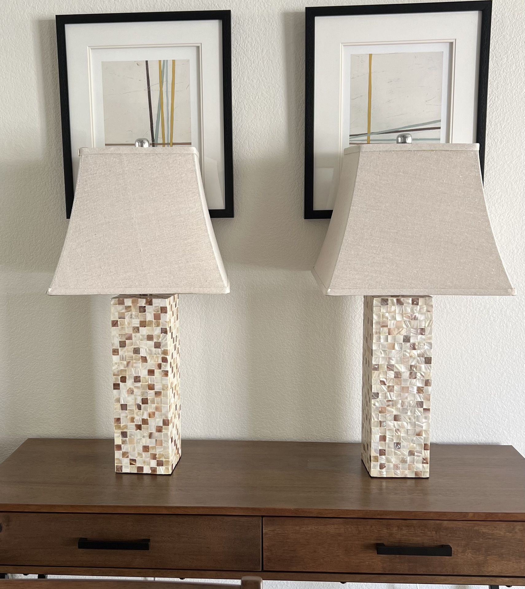 Pair of Mother Of Pearl Lamps With Shades