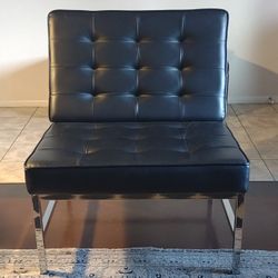 Accent Chair Black Leather and Chrome
