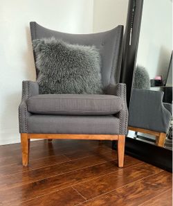 Gray Wingback Accent Chair with Nailhead Trim