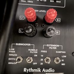 Selling Rythmik Audio E15HP Direct Servo Subwoofer with Oak Grain finish and silver cone. Subwoofer is in good working condition with no issues . It’s