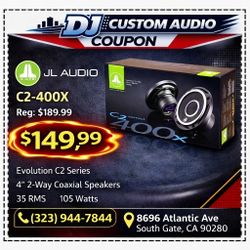 JL Audio Evolution C2 Series Car Speakers 1 Set 4" 2-Way Coaxial Speaker System 105 Watts C2-400X 🚨 Payment Options Available 🚨 No Credit Needed 🚨 