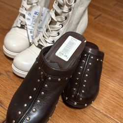 Cream Combat  Boots & Dark brown Wedge