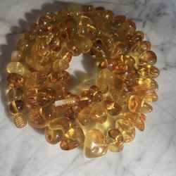Clear yellow Amber Beaded Necklace