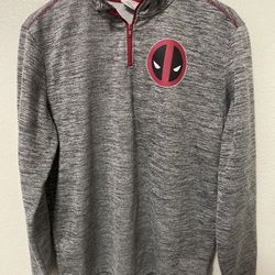 Deadpool Mens Size M. Marvel Gray 1/4 Zip Sweatshirt