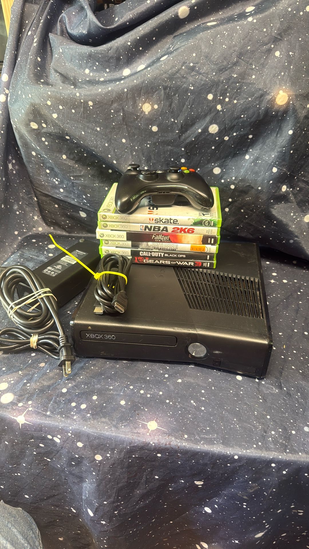 Xbox 360 Bundle console Lot with 1 Controllers, Cords and 6 Games