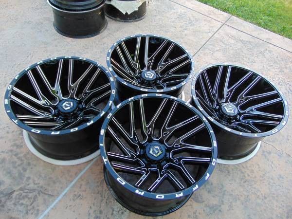 24X14  Gloss Black with Milled Accent TIS Rims 8X6.5  -76MM Offset