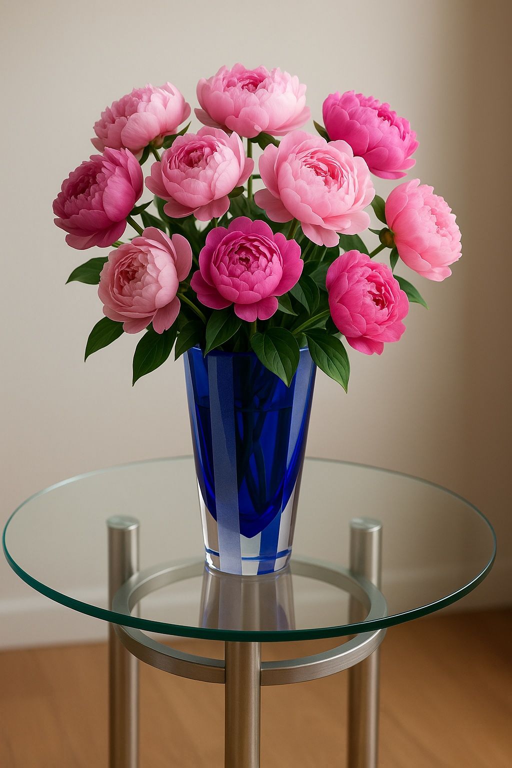 Bohemian Czech 1990s Faceted Cobalt Clear Frosted Bands Crystal Vase, 4.5x10”